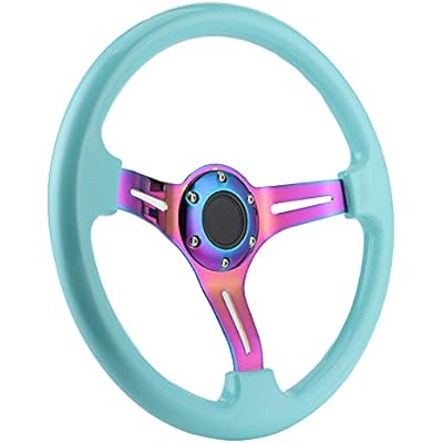 Nosqew Racing Steering Wheel Universal 350mm Deep Dish Light Blue 6 Replacement for Most Vehicles and Racing Cars ABS Steel Material