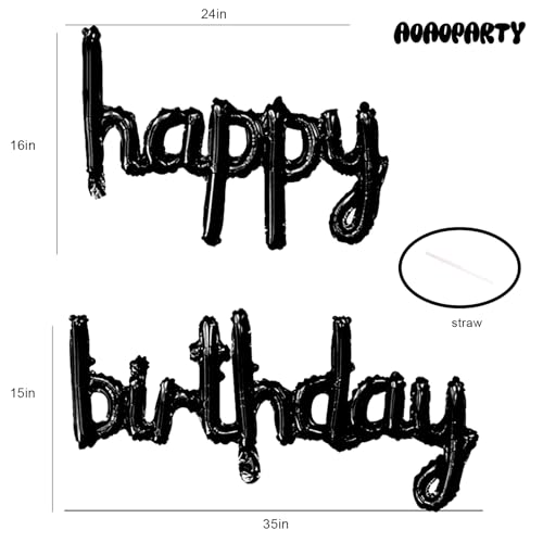Image of Black Happy Birthday Balloons Banner 16 Inch Mylar Foil | Happy Birthday Letters Sign for Women Men Adults Birthday Party Decorations