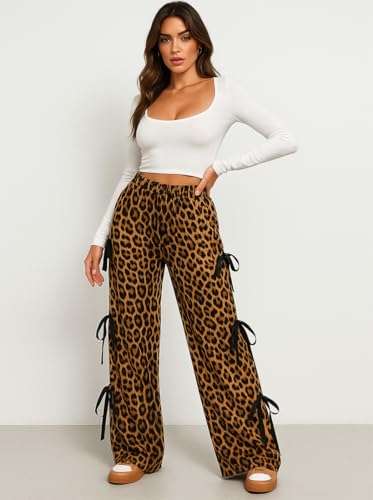 Leopard Print Wide Leg Pants for Women Baggy Barrel Sweatpants Casual Elastic Waist Loose Straight Streetwear4