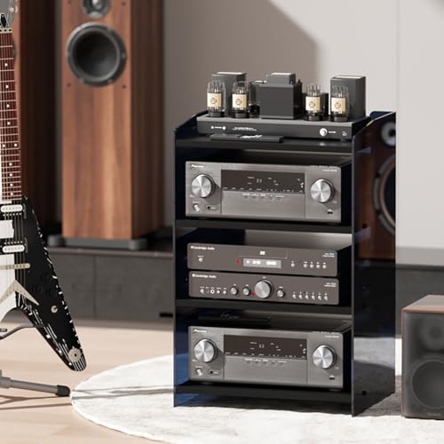 Nowoczesna szafka do przechowywania multimediów, stojak na stereo audio, regulowany domowy stojak audio stojak na odtwarzacz płyt stereo, wieża multimedialna do konsoli do gier DVD, przegroda akrylowa