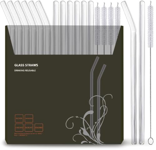 16 Pack Reusable Glass Straws, 6 Straight and...