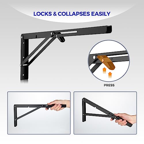 Image of Ravinte -2 Pack 20 Inch Folding Shelf Brackets - Matte Black, Heavy Duty Collapsible Brackets for Tables and Benches - Space-Saving Design