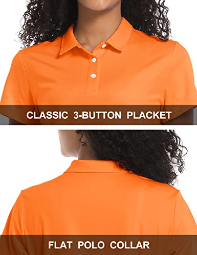 Magcomsen Women's Collared Polo Collared Shirts Upf 50+ Quick Dry Shirt Short Sleeve Lightweight Breathable Golf T-Shirts Polo Shitrs For Work Fluorescent Orange,S #TOP4