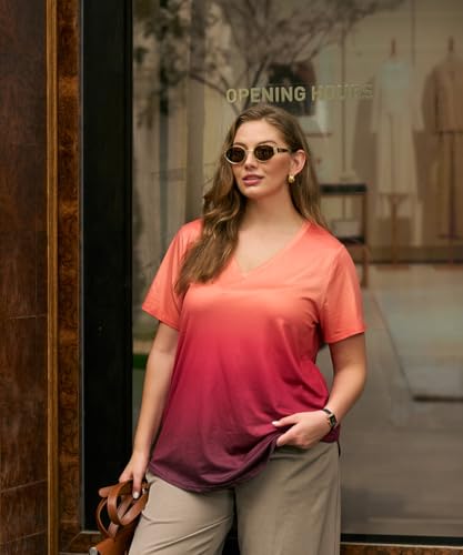 Image of RITERA Women Plus Size Tops Tie Dye V Neck Shirt Floral Camo Summer Short Sleeve Tunic Oversized Ladies Blouse XL-5XL