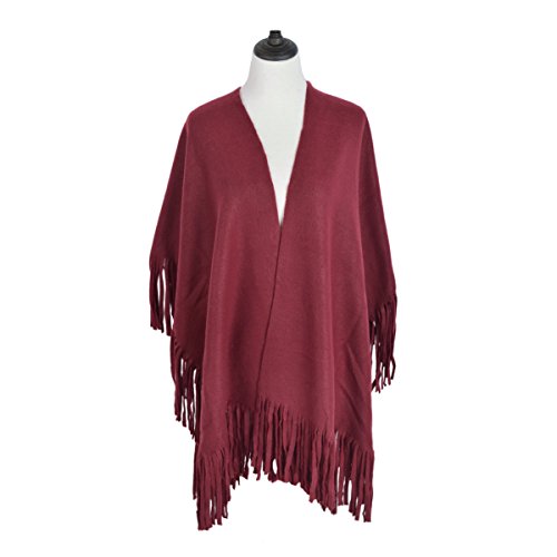 Premium Large Solid Color Tasseled Winter Poncho Shawl Wrap Cape Cardigan Coat2