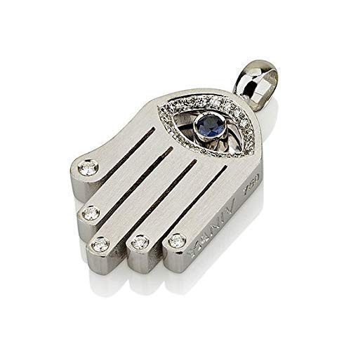 Baltinester Jewelry, Jewish Jewelry Pendant, 18K Yellow Gold, Sapphire Evil Eye Diamond Hamsa Necklace Pendant, Elegantly Gift Packaged #TOP1
