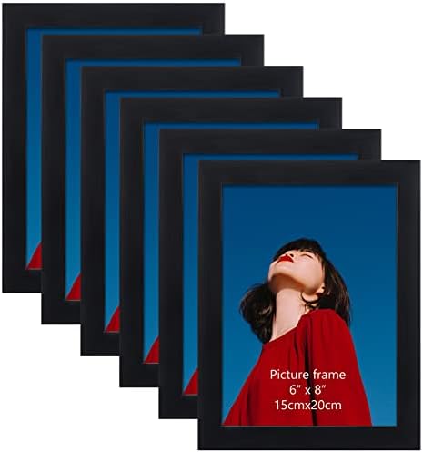 EYMPEU 8x6 Photo Frame with Mat Capable of Holding 8x6 or 7x5 Photos, Set of 6 Black Photo Frames for Wall or Table Top Rustic Photo Frames