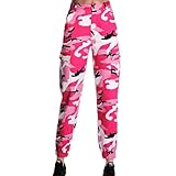 Nituyy Women's Camo Cargo Pants Camouflage High Waist Slim Fit Trousers Active Baggy Jogger Pocket Sweatpants (A Pink, S)