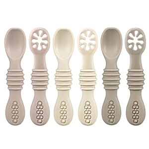 PandaEar Silikon Babylöffel Lernlöffel blw Löffel, 6 Stück Weich Esslernlöffel Baby Löffel Brei ab 4 6 Monaten zum Selber Essen, BPA frei Breilöffel Baby Spoon Self Feeding (Beige/Hellbraun/Braun)