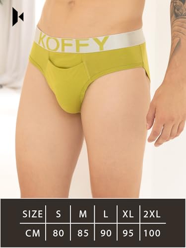 Image of KOFFY Men's Premium Cotton Lycra Brief with Minus Cutting Pouch| Silver Metallic Elastic| 4 Way Stretch| Wrinkle Free| Pack of 1