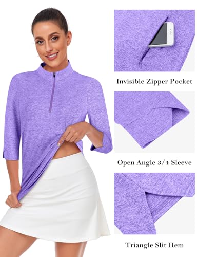 Viracy Women's Golf Shirts 3/4 Sleeve Sun Protection Quarter Zip with Zipper Pockets Athletic Polo Workout Tops S-2XL2