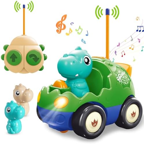 Pup Go Dinosaurier RC Cartoon Auto für Kleinkinder 2 3 Jahre mit 2 Puppen | Ferngesteuertes mit Musik und Lichtern, Erste Ferngesteuerte spielzeug für Jungen, Ideal Geschenk für Ki
