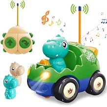 Pup Go Dinosaur Remote Control Car for Toddler 1 2 3 Years Old, My First RC Car with Music & Lights, 2 Interchangeable Dolls, Baby Dinosaur Toys, Ideal Gifts for Kids Boys Girls Forest Green