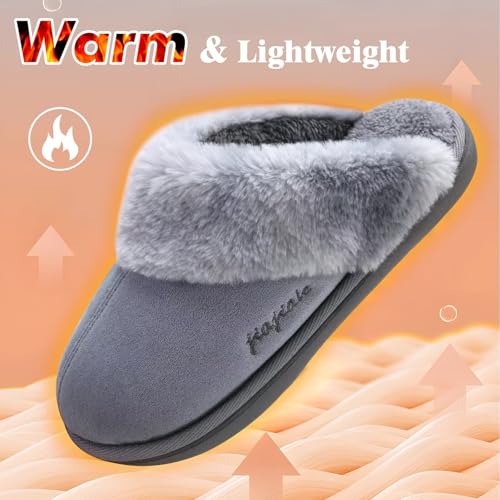 Image of jiajiale Women's Memory Foam Slippers Ladies Slip On Arch Support Suede Scuff Slipper Cozy Fuzzy Faux Fur Winter House Shoes Indoor Outdoor