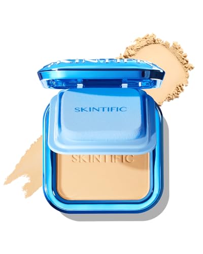 SKINTIFIC Ultra Cover Powder Foundation, Full Coverage Matte Finish, One-Swipe Flawless Pressed Powder with Oil Control, Lightweight & Long-Lasting, Pore-Blurring for Oily Skin (02 Ivory)