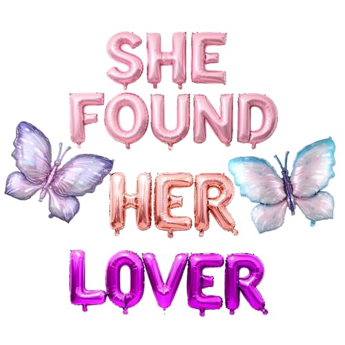 She Found Her Lover Butterfly Rainbow Balloon Bachelorette Decor Brides Version Banner Personalized Bridal Shower Bachelorette Party Decor Decorations Lover themed Lover Bridal Shower Bachelorette Party