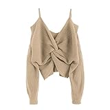 ZAFUL Damen Sexy Trägerlose Schulter Verknotet Locker Strickpullover Tumblr Sling Top Kurz Pullover(Khaki,M)