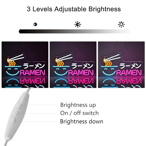Image of Ramen Neon Sign,Japanese Noodle Wall Decor Dimmable LED Light Sign | Japanese Light Up Signs for Resturant Ramen Kitchen Dinning Room Noodle Shop,Wall Art Home Decorations,USB Powered,16.1 inchx9.1 inch