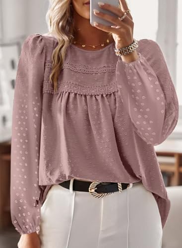 Image of Falechay Womens Tops Flowy Boho Dressy Casual Lace Cute Long Sleeve Shirts