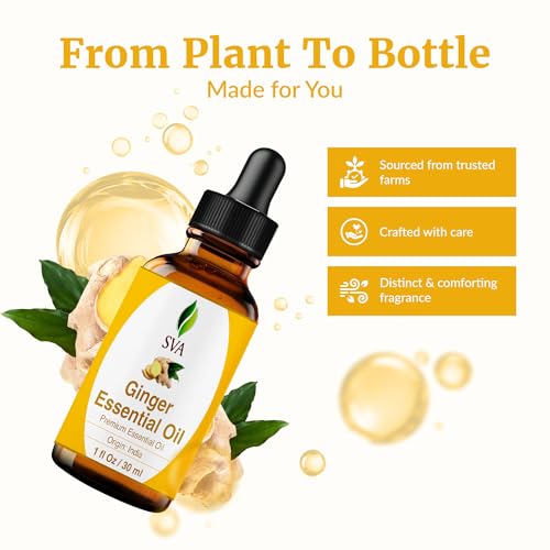 Image of SVA Ginger Essential Oil 1 Fl Oz - for Diffuser, Skin & Hair Care - Ideal for Massage & DIY Blends - with Dropper