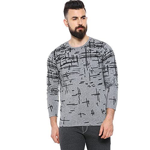 Image of CAHOOT Men's Grey Graphic Printed Full Sleeve Regular Fit T Shirt for Casual Wear