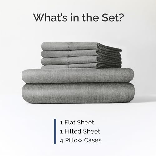 Image of Queen 6 Piece Bed Sheet Set - Breathable & Cooling Sheets - Heathered Grey | Ultra-Soft Hotel Luxury Bedding Set w / 8-16 Inch Deep Pockets, 1 Flat & 1 Fitted Sheet & 4 Pillowcases, Wrinkle & Fade Free