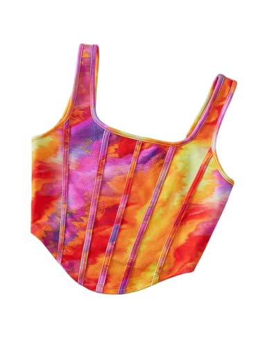 Image of mikuchiku Women's Floral Corset Tank Top, Printed, Sleeveless Crop Top