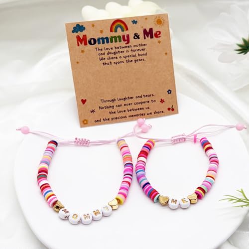 Image of First Day of School Matching Heart Bracelets for Mommy and Me,Back to School Supplies Gifts Mother and Daughter Bracelets