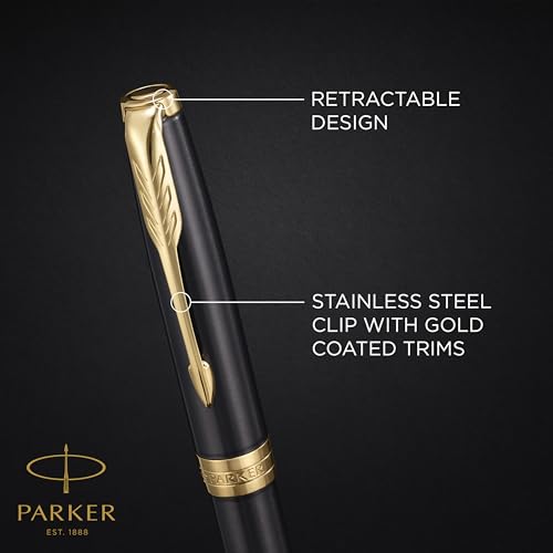 PARKER Sonnet Ballpoint Pen | Grey Lacquered with Gold Trims | Medium Tip | Refill Pack Black Ink | Gift Box | Perfect Graduation Gifts