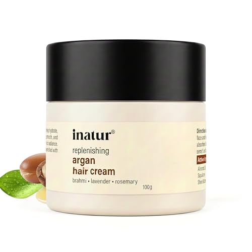 Image of inatur Argan Oil Hair Cream for Frizz Control | Natural & Vegan Styling Cream for Men & Women | Smoothens, Nourishes & Tames Dry Hair | Daily Use | 100g
