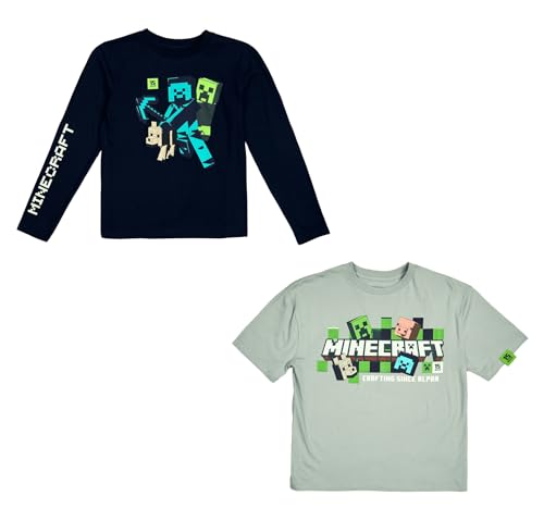 Minecraft Action Shots Youth 2-Pack Crew Neck Long Sleeve and Short Sleeve Tee-6