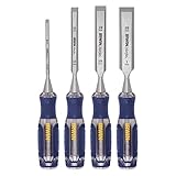 IRWIN Chisel Set, Woodworking, 4-Pack, Extra-Long Strike Cap, Strong & Durable Steel Core (IRHT82507)