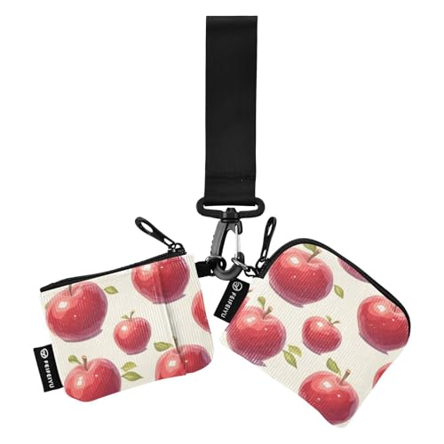 linqin Red Apples Dual Wristlet Wallets for Women Small Detachable Business Card Case Money Organizer with Wristle Strap for Work Travel 2 Packs