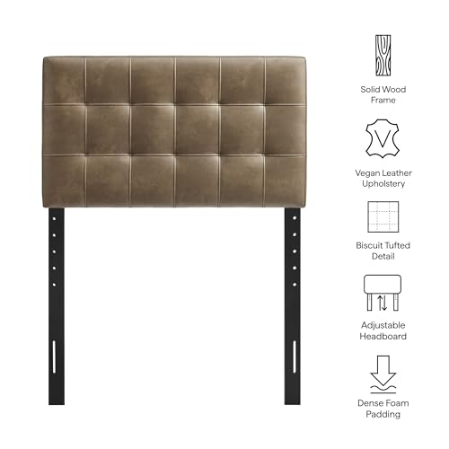 Image of Modway Lily Faux Leather Twin Size Headboard with Biscuit Tufting in Mushroom - Vegan Leather Upholstery with Padded Design and 5 Height-Adjustable Mounts