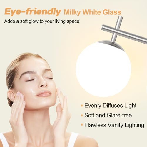 Image of 3-Light Bathroom Light Fixtures with Milky White Glass, Brushed Nickel