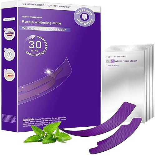 Purple Whitening Strips Teeth Whitening Strips Removes Yellow Stains & Bad Breath Enamel Safe for Sensitive Tooth Whitens Teeth Tooth Whitener with Non-Slip Dry Strip Technology (1 S)