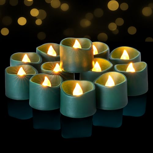 Raycare Velas de té verdes que funcionan con pilas, velas LED parpadeantes sin llama de más de 200 horas para decoración, 24 unidades