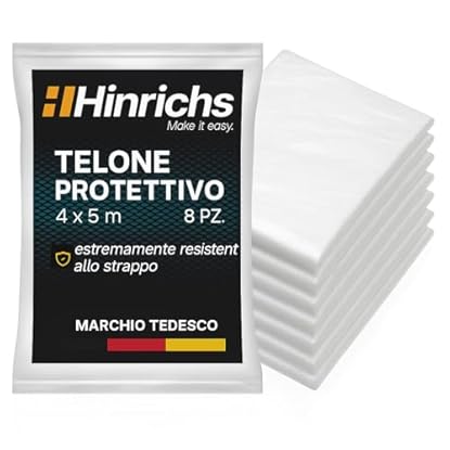 Foto di Hinrichs 8x Telo Copritutto 4x5m - Teli per Imbiancare - Teli Plastica per Coprire - Totale 160 m² Telo Plastica - Telo Imbianchino Copritutto - Telo Copri Tutto - Telo Pittura - Qualità LDPE