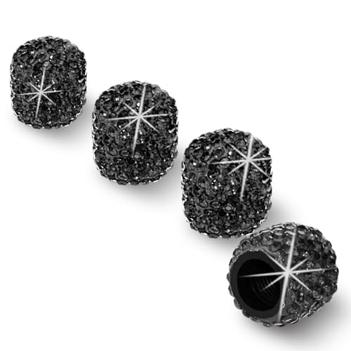 HZJD Tire Valve Stem Caps Handmade Crystal Rhinestone Black(4 Pack)