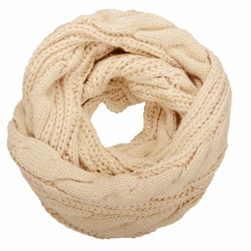 NEOSAN Womens Thick Ribbed Knit Winter Infinity Circle Loop Scarf Twist Beige