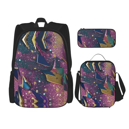 Glitter Pattern Print 3-Piece Set Backpack, Lunch Bag And Pencil Case, For Travel, College, And Daily Use