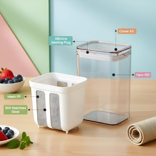 Image of Hung Curd Maker & Greek Yogurt Maker - 1100ml, Fine Mesh Hung Curd Strainer Box with Lid | Multifunctional Yogurt Filter for Thick Dahi, Cheese & More, 10.8x9x17.6 cm, White