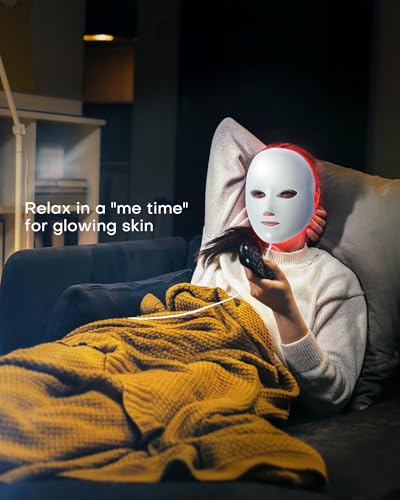 NEWKEY Led Face Mask Light Therapy, Led Facial Skin Care Mask, 7 Colors Red And Blue Light Therapy Mask, Photon Led Mask For Acne Reduction - Anti Wrinkles