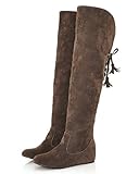 Absatzhöhe: 4cm Minetom Damen Winter Warm Schnee Hohe Stiefel Pelzstiefel Flache Schuhe Overknee Stiefel Brau 36