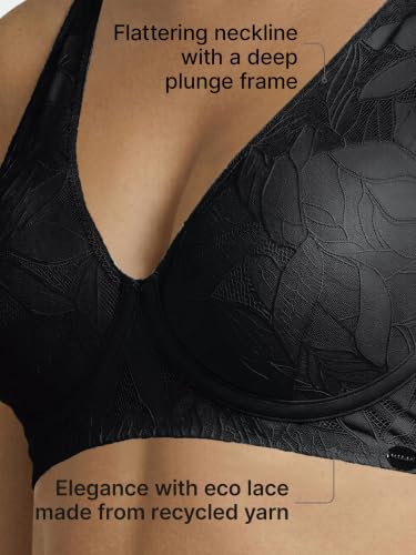 Image of Enamor Bamboo Cotton IB25, Women's Lace Plunge Bra - 3X Softer, 4X More Absorbent, Antimicrobial, Padded, Wirefree, High Coverage