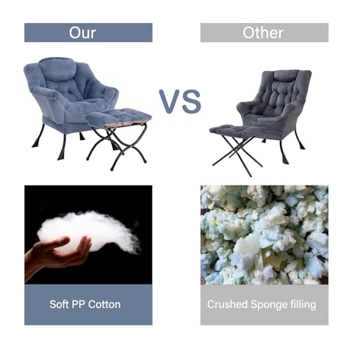 Image of LITA Modern Accent Leisure Upholstered Sofa Chair with Ottoman, Plush Light Blue, 43 x 80 x 95 cm, Cotton, Standard Sofa, Living Room Chair