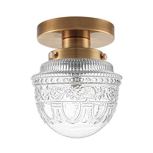 DSMJFU Brass Semi Flush Mount Ceiling Light, Small Hallway Light Fixture, Vintage Close to Ceiling...