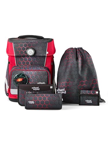 SCHOOL-MOOD Champion Maxx Mika (Drache), 6-tlg. Schulranzenset höhenverstellbar, 22 Liter, 1,1 kg Grundschule 1.-4. Klasse, Modell 2026