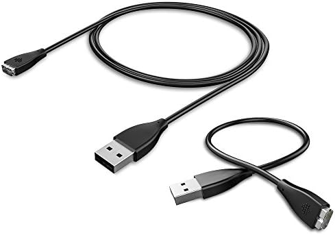 Teswell [2-Pack] 3.3 Feet + 27 CM Replacement USB Charger Charging Cable for Fitbit Charge HR Band Wristband Wireless Sports Activity Bracelet - Black