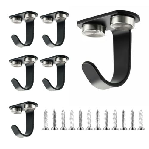 Image of HASTHIP Black Ceiling Hooks Heavy Stainless Steel Under Shelf Coat Hook for Mugs Towels Clothes and Kitchen Storage